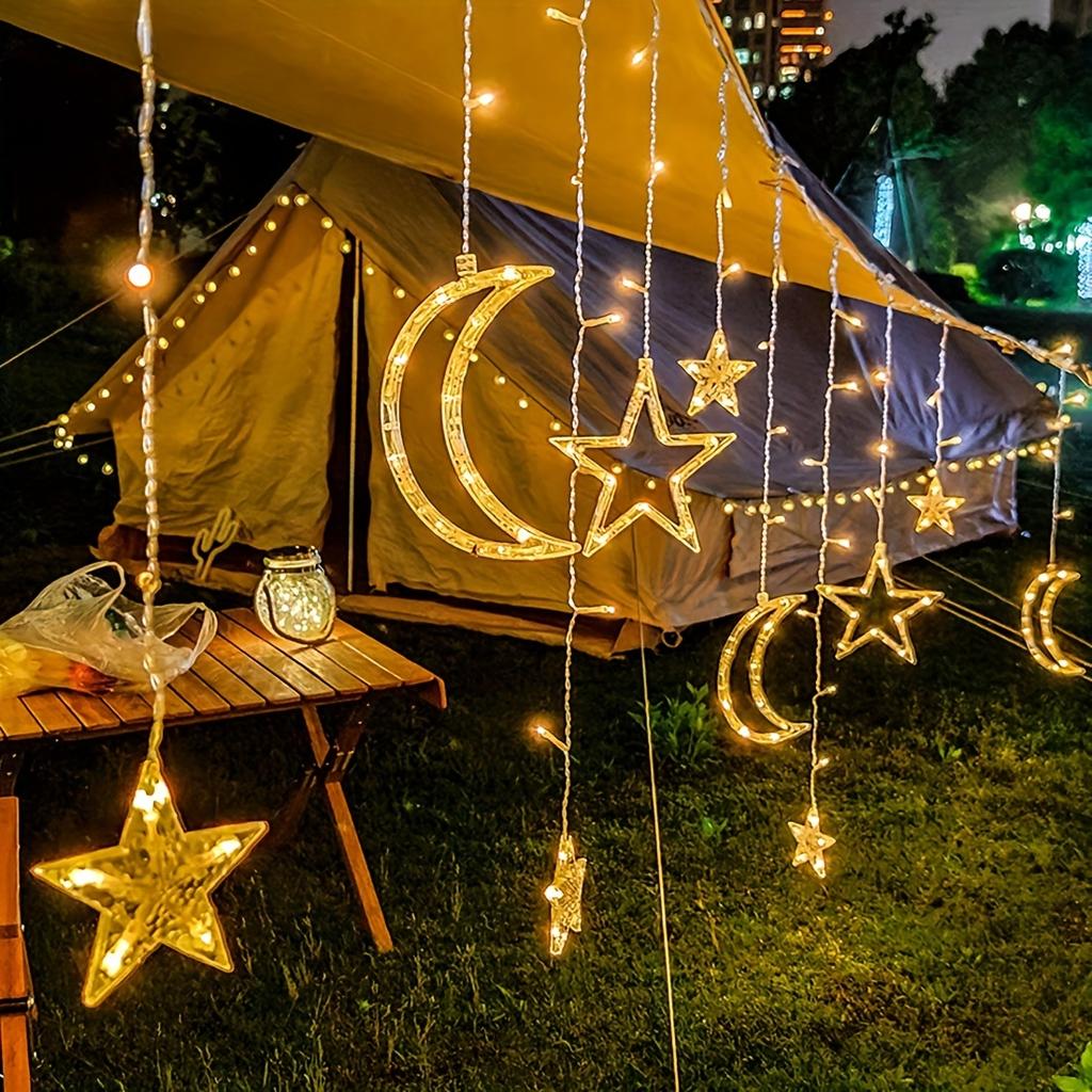 1PC Solar Star Moon String Lights 8 Modes Warm White Outdoor Hanging LED Curtain Light for Garden Tent Christmas Ramadan Decor