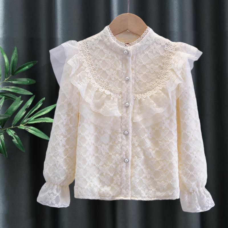 

Детская весенне-осенняя одежда Базовая футболка Абрикосовая футболка с длинным рукавом Кружево Мода для девочек 130 абрикосовый