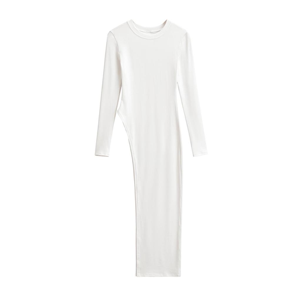 European & American Irregular Split Round Neck T-shirt Dress with Long & Short Sleeves – Women's Slim Fit Base Layer Top
