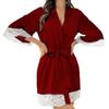Pyjama Grande Taille pour Femme en Soie Glacée avec Peignoir en Dentelle