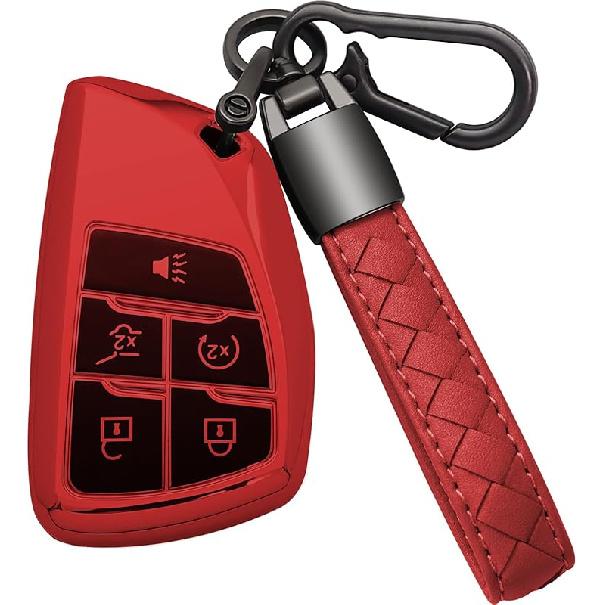 For Chevy Key Fob Cover With Leather Keychain Soft TPU Key Case Shell Holder Fits For Chevrolet    2024 Suburban Tahoe Silverado 1500, For GMC Yukon