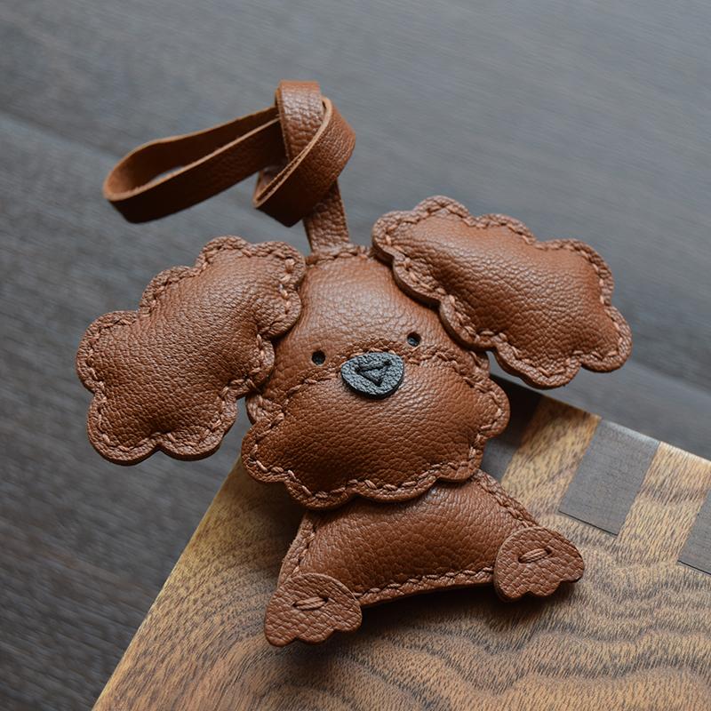Handmade Leather Bag Charm Teddy Handmade Leather Car Key Bag Pendant Rearview Mirror Pendant Cute Simple Gift Birthday Gift