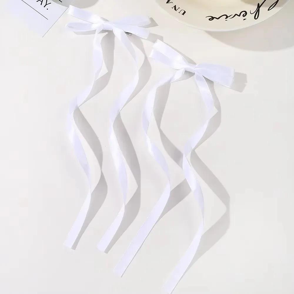2pcs Long Tassel Ribbon Hairpin Cute Candy Bow Clip for Women Girls Party Gifts Headwear Side Clips Hair Accessories