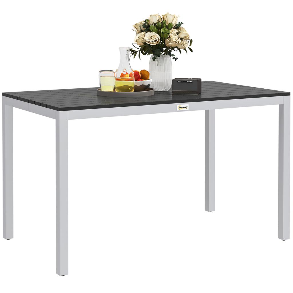 Garden Table, Aluminum, 120x70 Cm, Weatherproof Balcony Table with Wood Look, for 4-6 People, Black