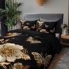 3pcs Luxury Golden Butterfly Floral Bedding Duvet Cover Set Black Golden Bedding Quilt Set Elegant Butterfly Themed Bed
