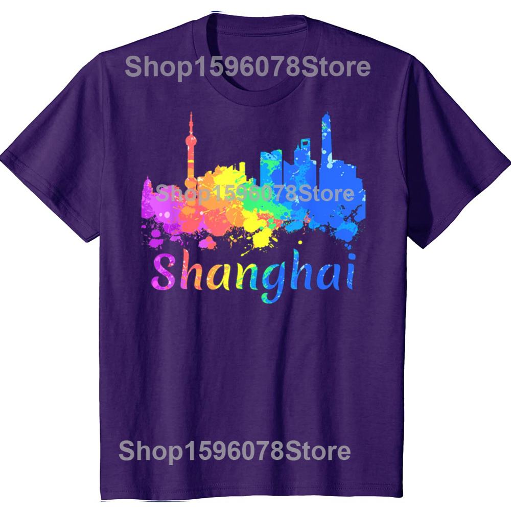 Vtipné Čína Šanghaj Panorama Akvarel Suvenýry Trička Pánské Humor Streetwear Tričko Krátký Rukáv Unisex Volné Oblečení