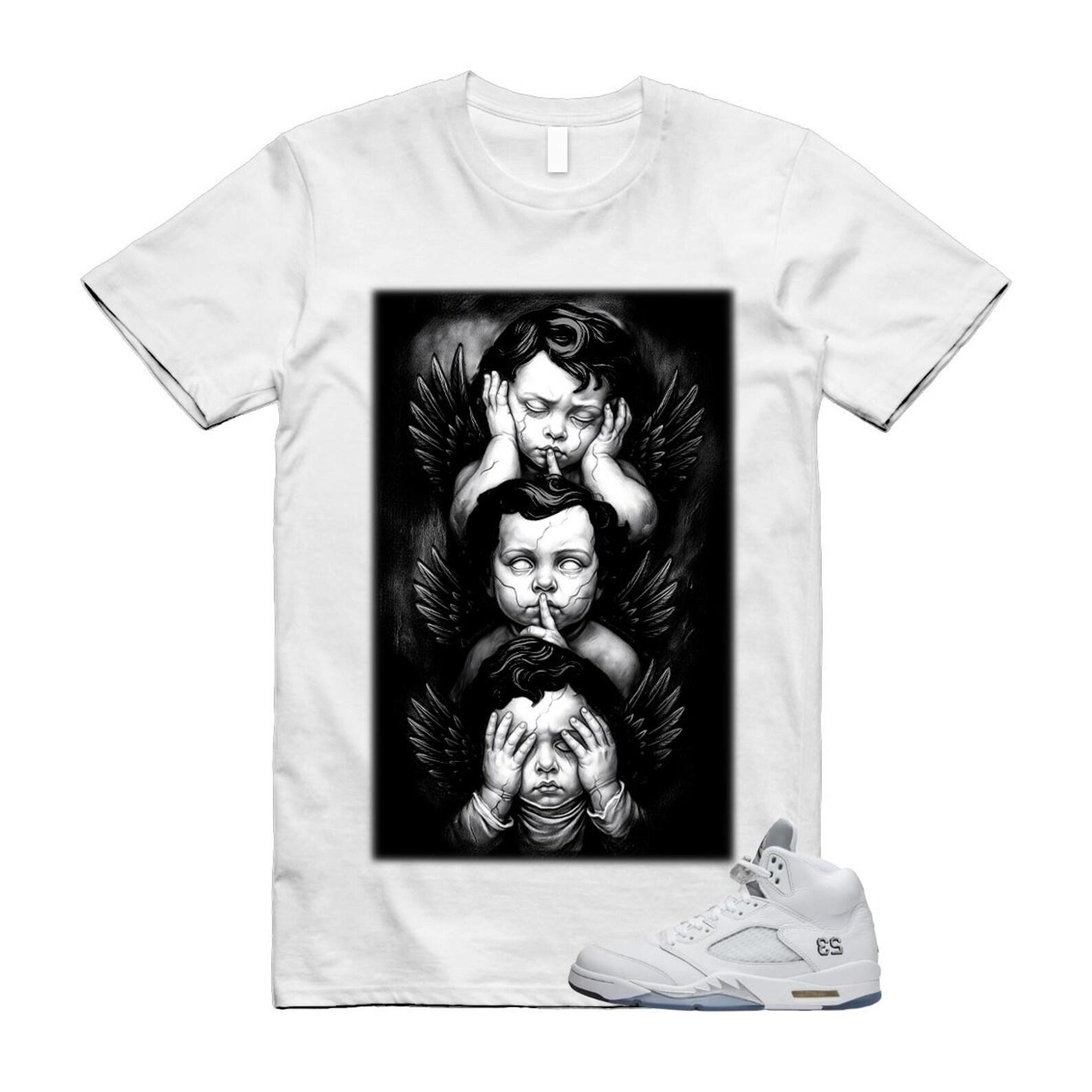 5 White Metallic Silver Black T Shirt Match NO EVIL S