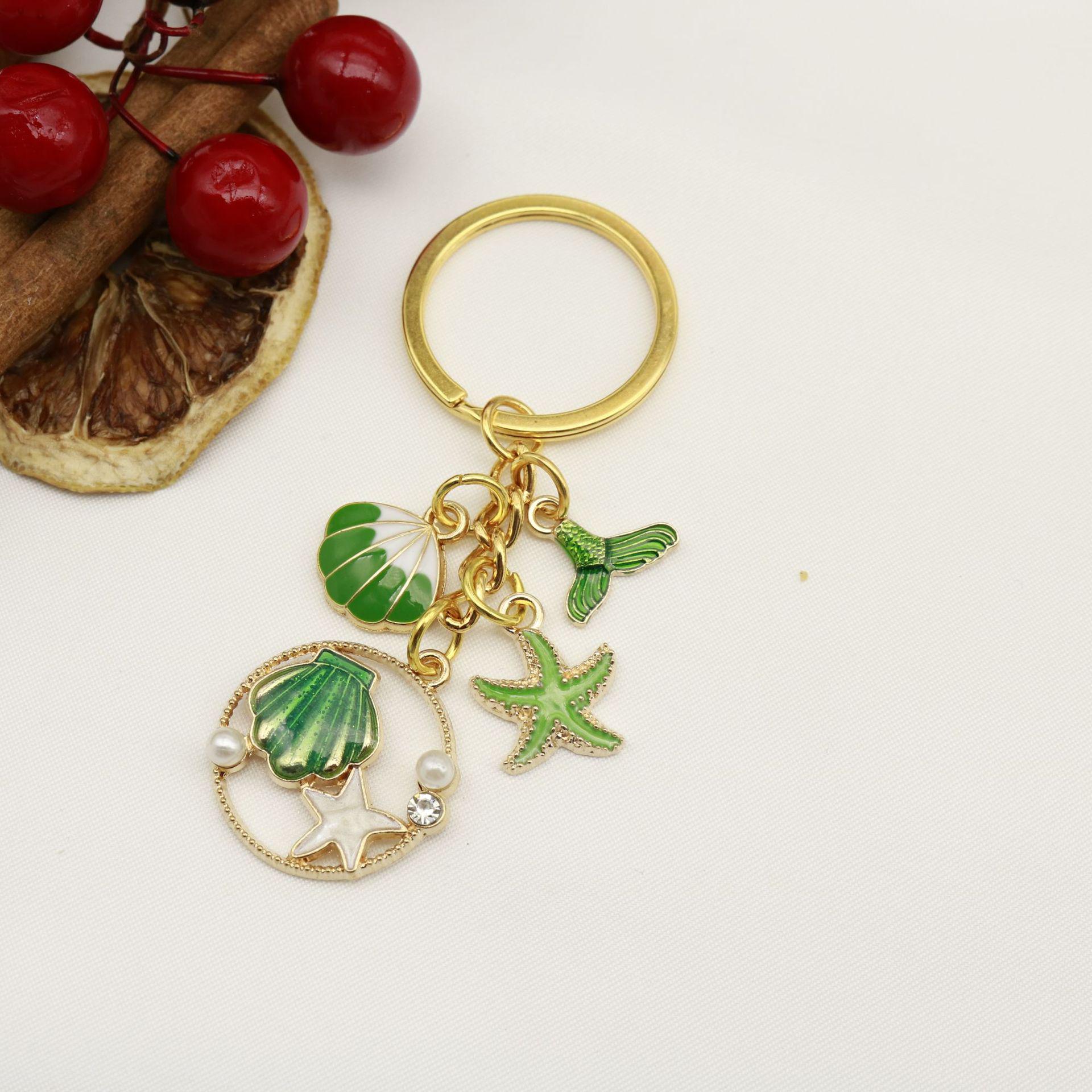 Mermaid Tail and Starfish Keychain Pendant with Pearl Charm