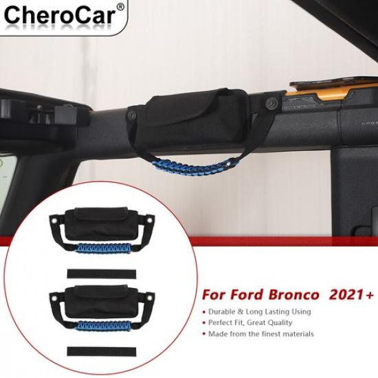 2PCS Front Door Roll Bar Grab Handle Storage Bag Holder For Bronco -25 Blue