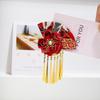 Elegant Kimono Hair Clip Metal Tassel Traditional Fan Shape Hairpin Cloth Sakura Flower Faux Pearl Decor Hair Clip