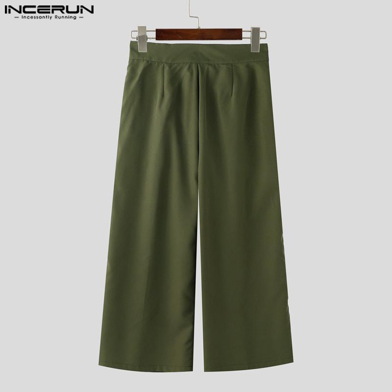 INCERUN Oversized Men Zipper High Waist Solid Casual Wide Leg Pants with Pockets