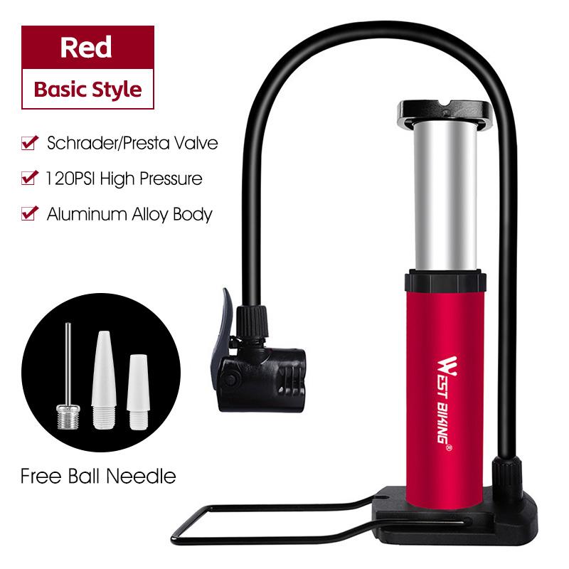 WEST BIKING Bike Foot Pump 160PSI High Pressure Portable Bicycle Tire Inflator with Gauge for Schrader Presta Valves MTB Bike