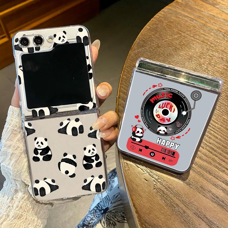 For Samsung Galaxy Z Flip 6 5 4 3 5G Cartoon Panda Pattern Clear Folding Case For Samsung Z Flip6 Flip5 Flip4 Hard Phone Cover