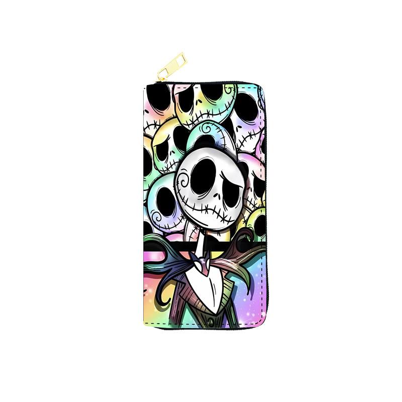 Miasteczko Halloween PU Portfel Damski Długi Kopertówka na Zamek Kosmetyczka Jack Skellington Czarny