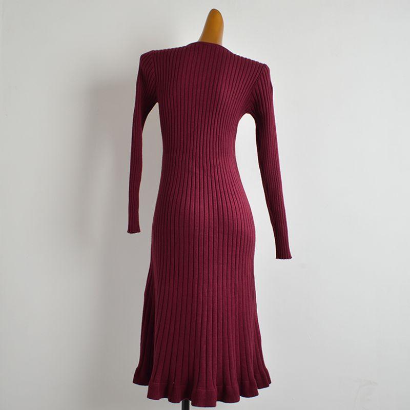 Style New Arrival Spring and Autumn V-neck Long Sleeves Knitting Dress Women's Clothing Silm Slim Looking Mid Length Long Length Hip Bag Mermaid Dress