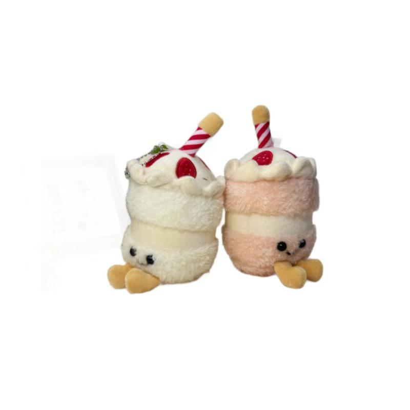 Internet Celebrity Cute Cake Candles & Milk Tea Cup Plush Doll Keychain Ornaments