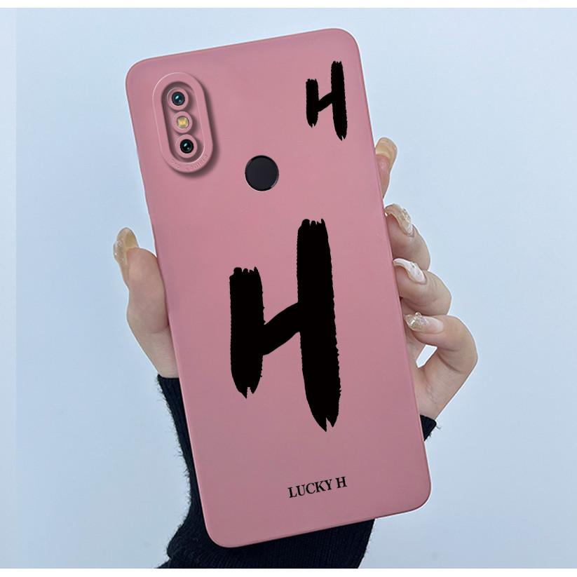 Lucky Initial Letter Phone Case For Xiaomi Mi A2 (Mi 6X) Casing Full Protect Camera Lens Shockproof TPU Soft Matte Cover Bumper