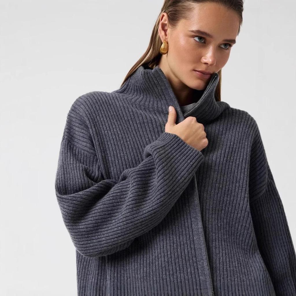 European-Styled Wool Zip Cardigan: Autumn/Winter Half-High Collar Sweater Knitwear