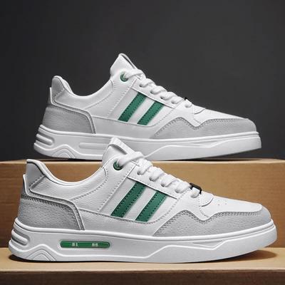 Fashion Spring Autumn Shoes for Men Leather Casual Shoes Trend Striped White Flat Skateboard Shoes Youth Street Fashion Sneakers