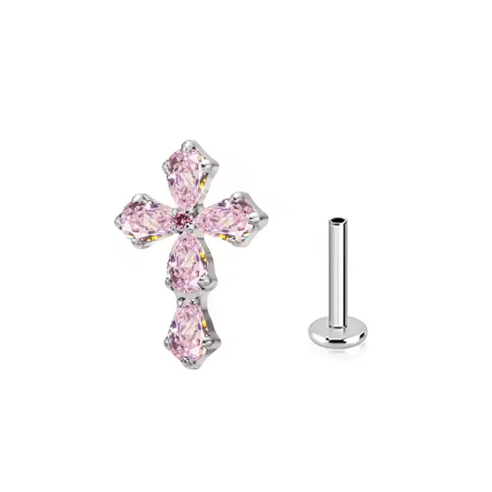 High-Quality F136 Titanium Alloy Pink Zirconia Stud Earring Set Fashionable Cartilage and Lip Piercing Jewelry for Men and Women