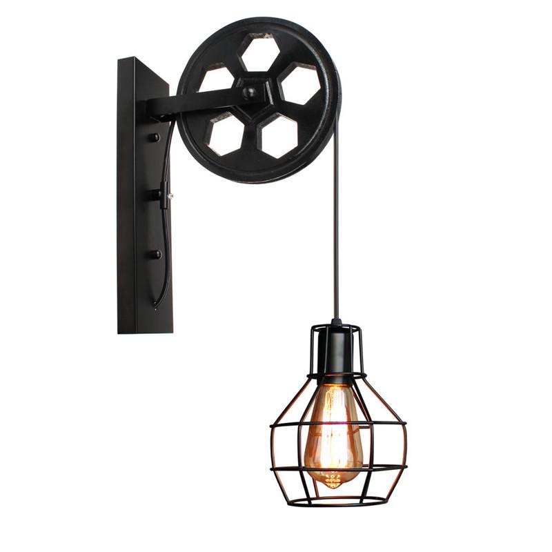 

Wall Lamp Corridor Lifting Pulley Indoor Lighting Home Rustic Retro Metal Industrial Bar Restaurant Wall Sconce Light Fixture чёрный