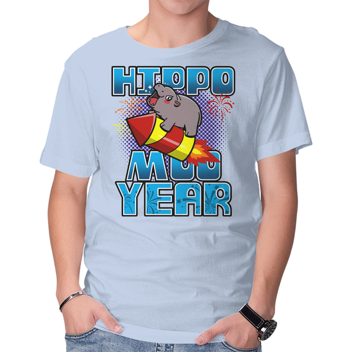 Unisex Crew Neck T-Shirt Hippo Moo Year Graphic Short Sleeve Casual Tee XXXXL