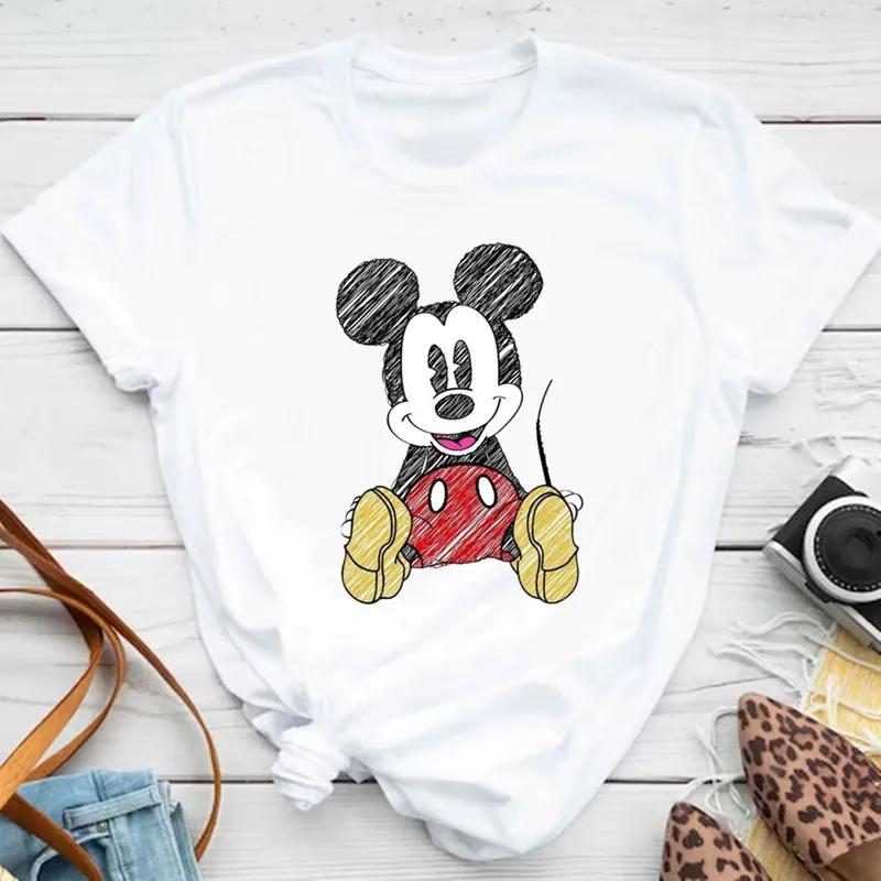 Kawaii Disney Cartoon Mickey Mouse T-shirt Female Harajuku Cute Minnie Mouse T-shirt Funny Donald Duck Pattern T-shirt Female