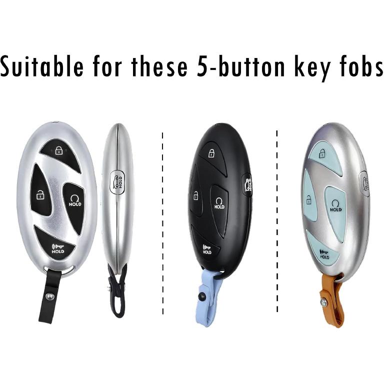 5-Button Key Fob Cover For Hyundai 2024-2025 Tucson Elantra Santa Fe Kona Sonata IONIQ, Protective Case With Anti-Loss Keychain, Black