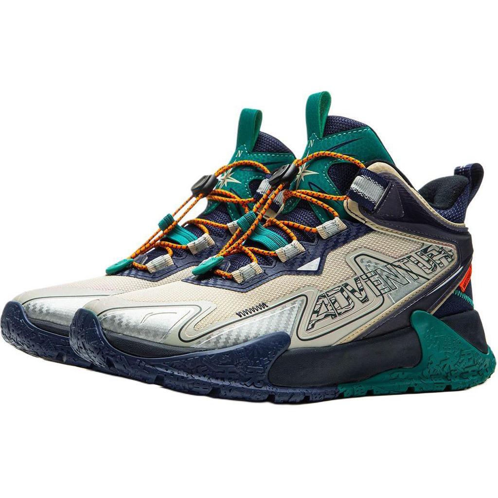 Li Ning YOUNG Outdoor Synthetic Leather, Textile Slip Resistant Cushioning Rebound Support Mid top Kids' Outdoor Shoes YKEU012-7