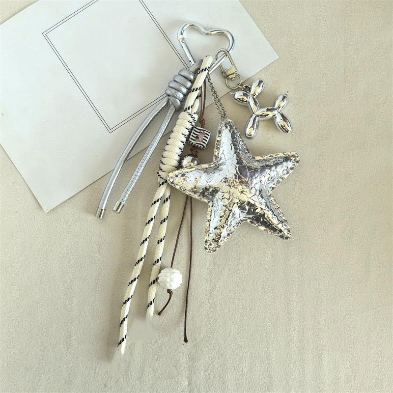 PU Leather Starfish Bag Charm Cute Decorative Keychain Decoration Braided Rope Bag Accessorie