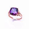 Original Design High Quality Glossy Light Luxury Purple Gems Ring Rose Gold Square Amethyst Rings for Women Wedding Zircon