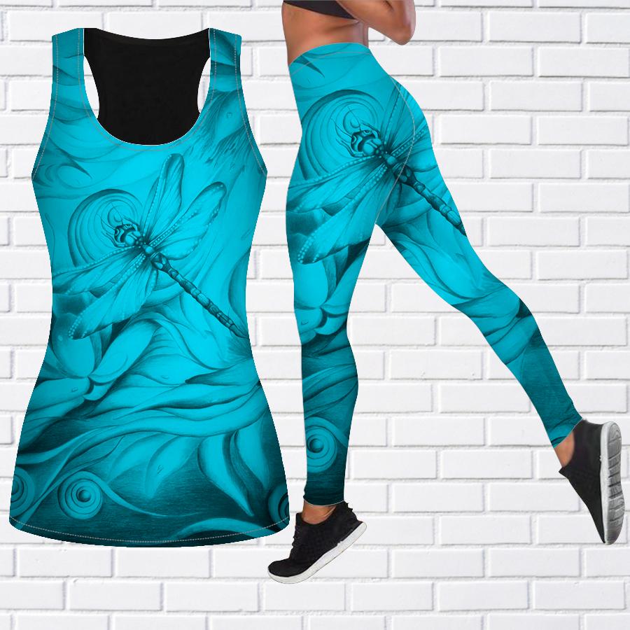 Purple Dragonfly Print Yoga Outfit for Women Fashion Workout Leggings Fitness Sports Casual Yoga Pants