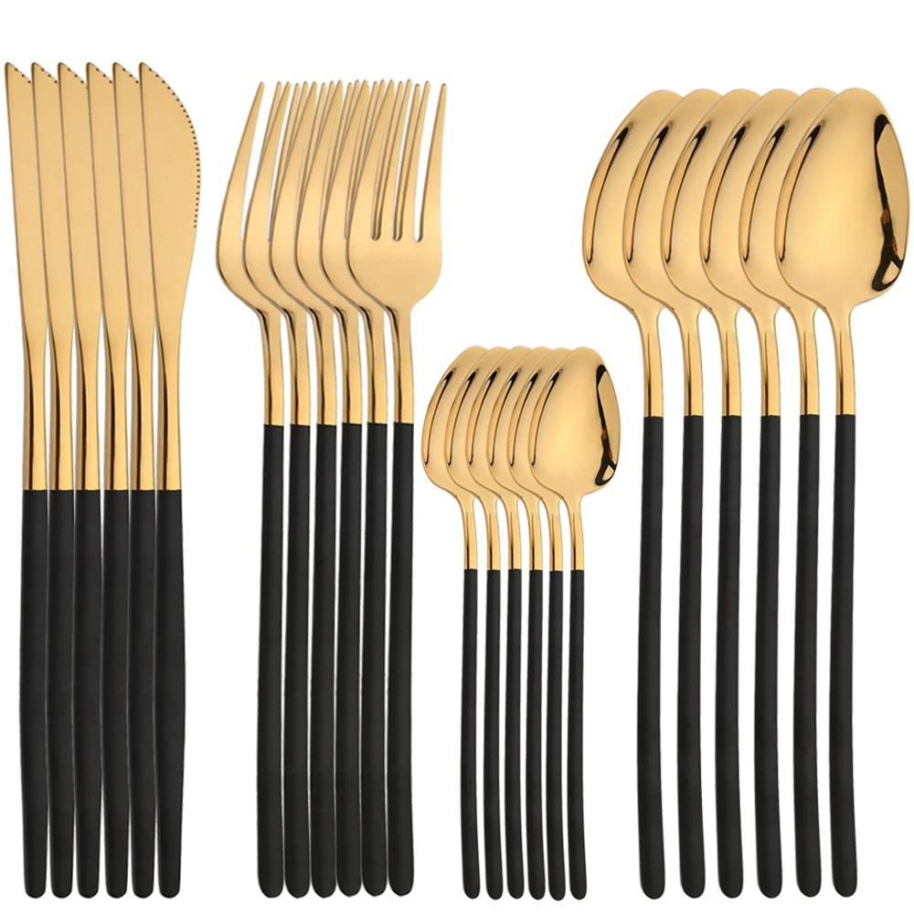 24pcs Western Cutlery Set Stainless Steel Christmas Dinnerware Set Fork Knife Spoon Tableware Set Flatware Set Silverware Set