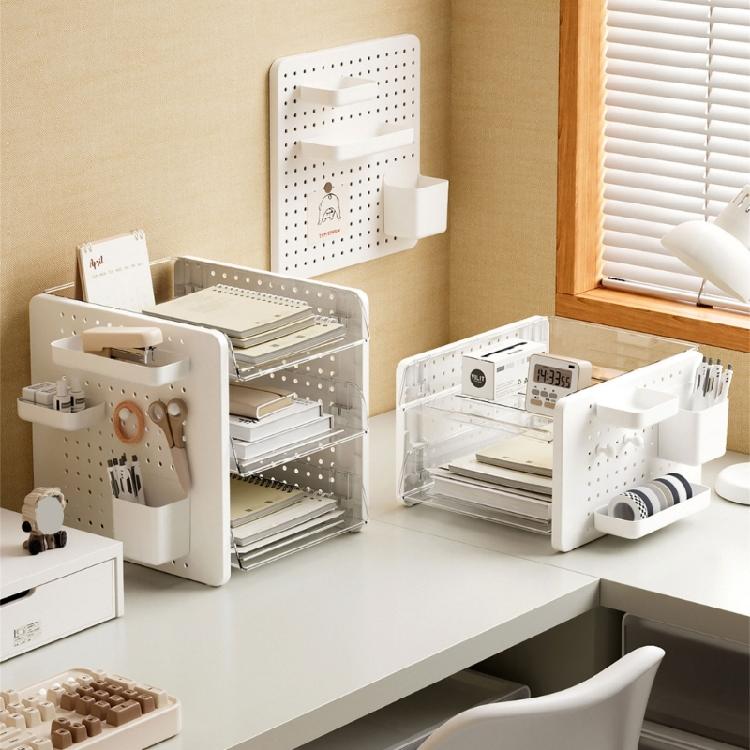 Clear Acrylic Desk Organizer Stackable Paper Letter Tray with Pen Cup and Pegboard For Files Books Document Maganzine