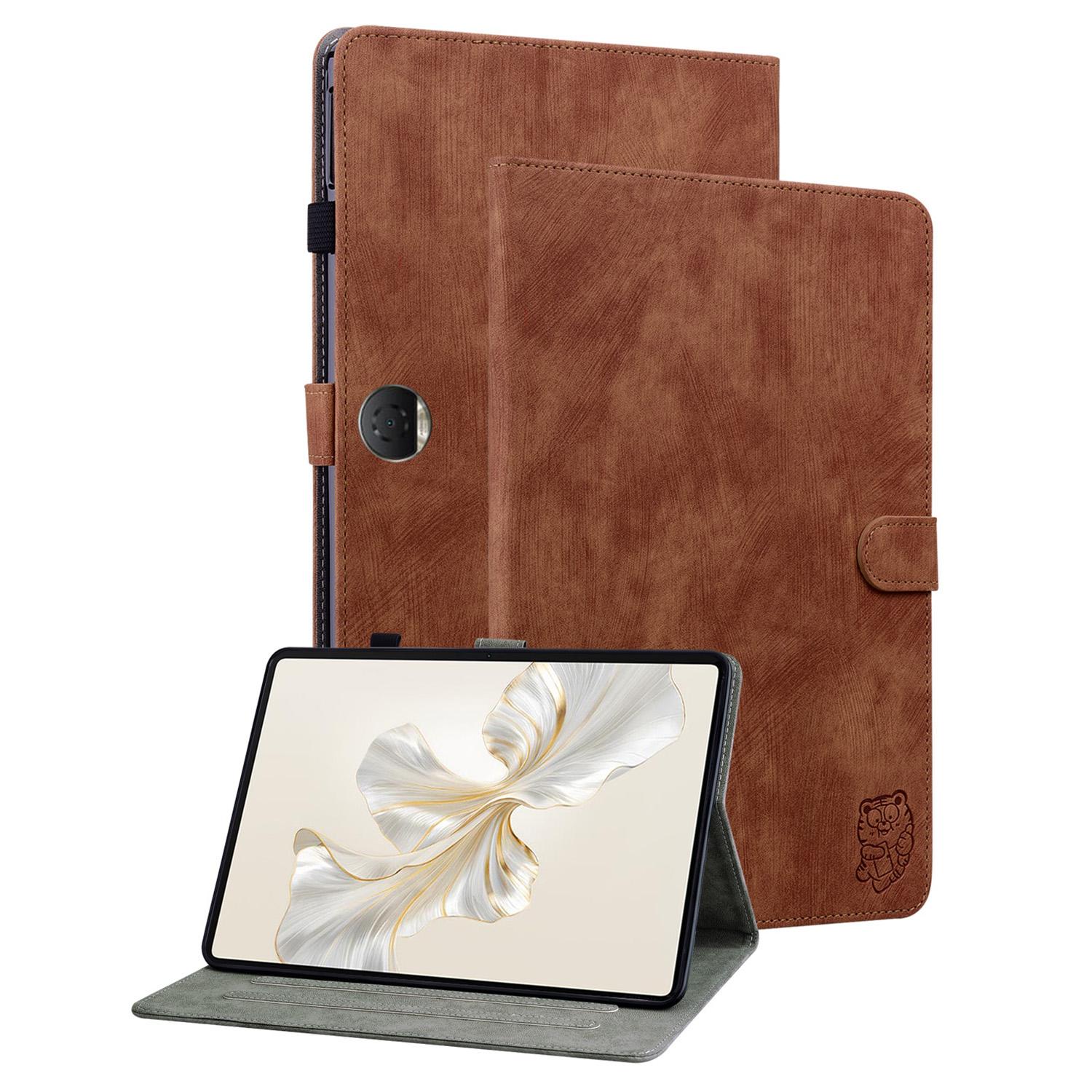 

For Honor Pad 9 Case Tiger Pattern PU Leather Anti-slip Protective Tablet Cover Brown