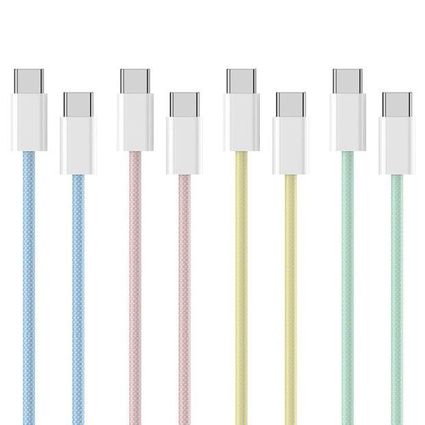 Dual-Head Type-C Male-to-Male Braided Laptop Charging Cable: 15W True PD Fast Charging Compatible.