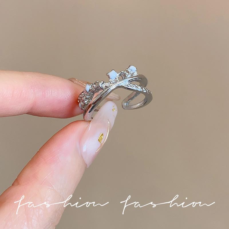 Изысканное открытое кольцо с цирконом в корейском стиле для женщин - Роскошное парное кольцо Open Adjustable