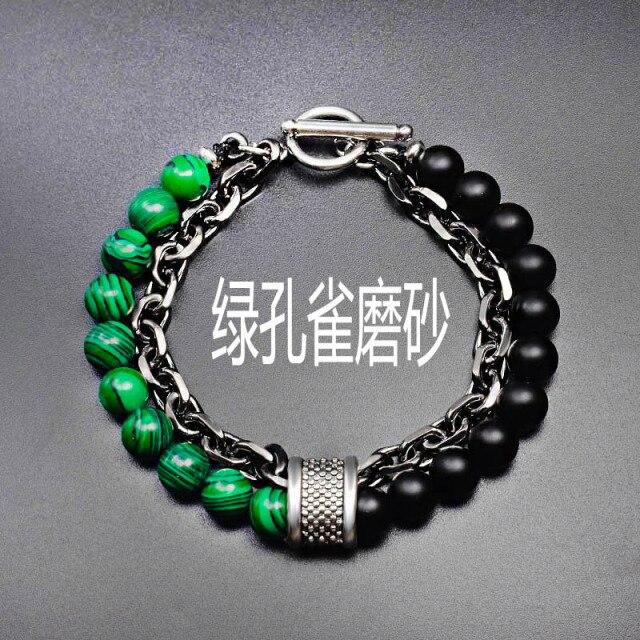 Latest Black White Stone Men 'S Bracelets Double Chain Link Stainless Steel Beaded Bracelets Bangle Male JewelryFashion Chain