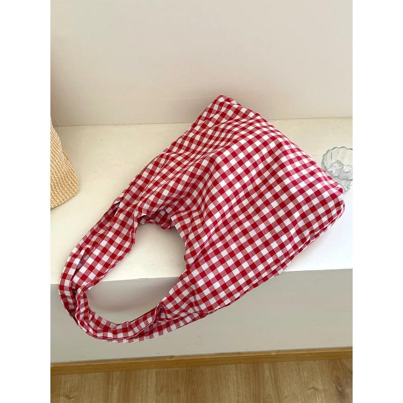 Vintage Plaid Women's Vest Shoulder Bags Large Capacity Female Reusable Shopping Bag Cott Cloth Schoolgirls Book Tote Handbags