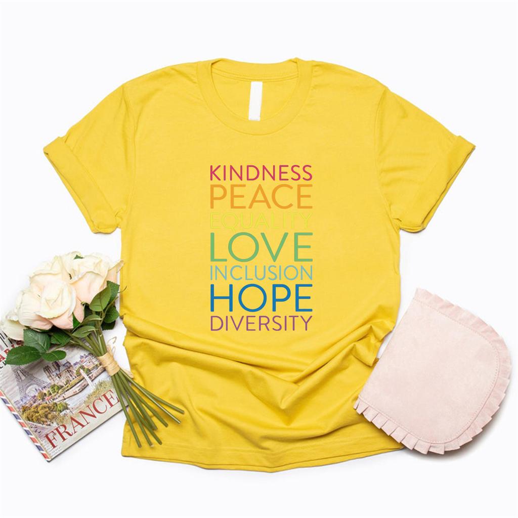 Maglietta Gentilezza Pace Amore Uguaglianza Inclusione Speranza Diversità Sii Gentile Magliette T-shirt da Donna Manica Corta L'Inclusione Conta Magliette