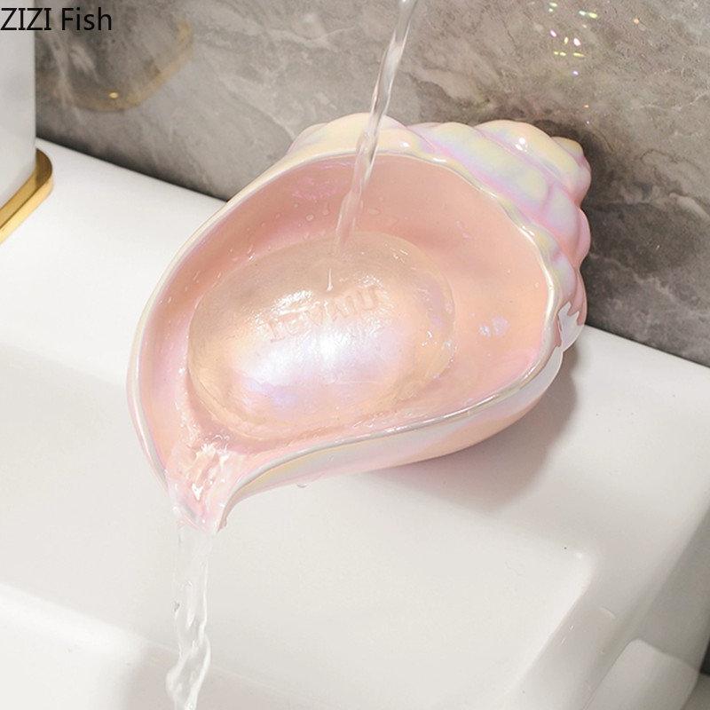 Portasapone Conchiglia Soggiorno Desktop Portaoggetti per Gioielli Decorazione Colore Solido Ceramica Portasapone Moderno Accessori per la Casa Bagno