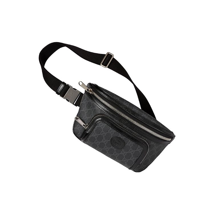 Gucci Double G Logo Zipper Canvas And Leather Trim Waist Bag Large Men Waist Bag Black 733240-92THN-1000
