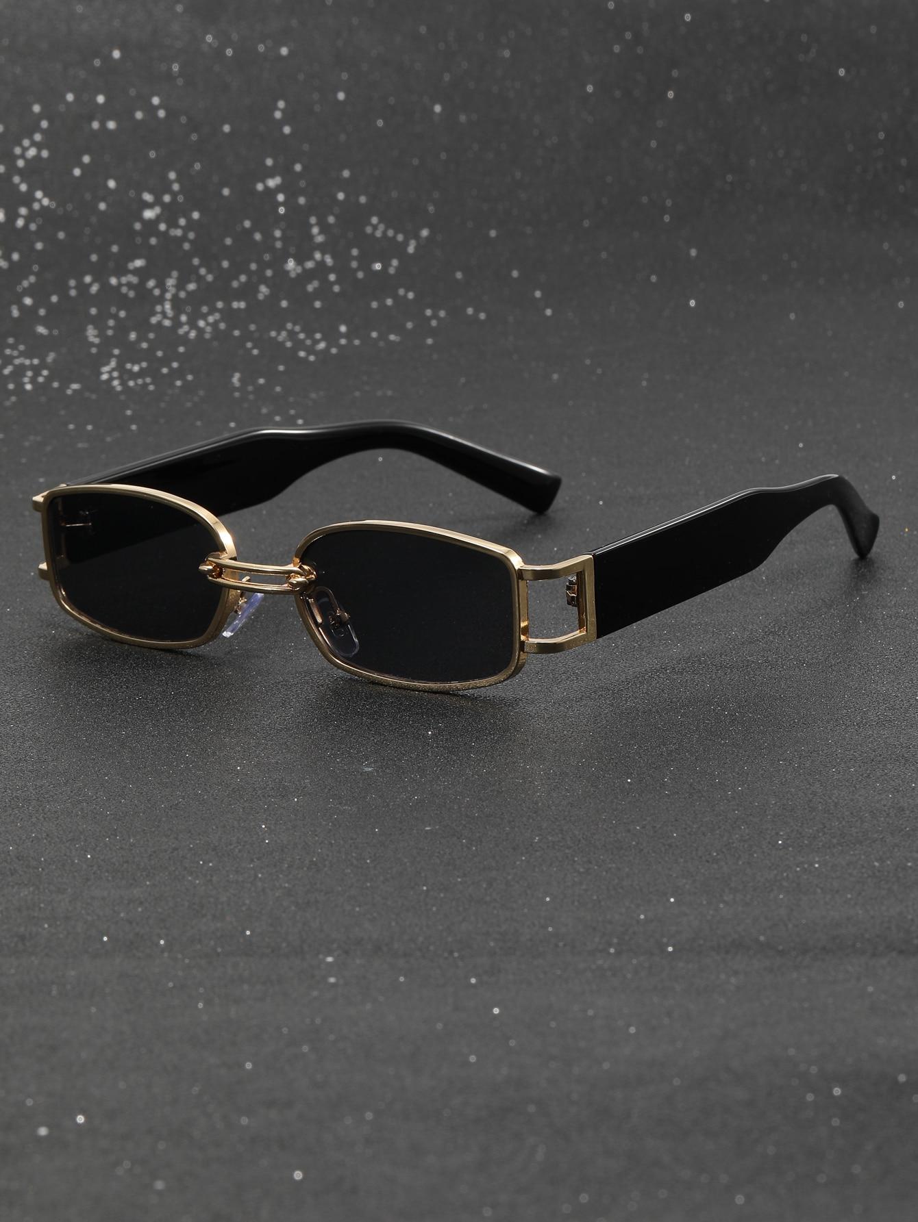 

A pair of women s square hollow narrow metal frame punk fashion sunglasses suitable for daily use чёрный