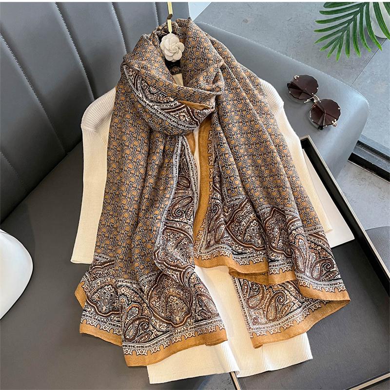 New Spring Women Cotton Scarf Beach Hijab Shawls and Wraps Luxury Brand Flower Female Foulard Echarpe Designer Bandana