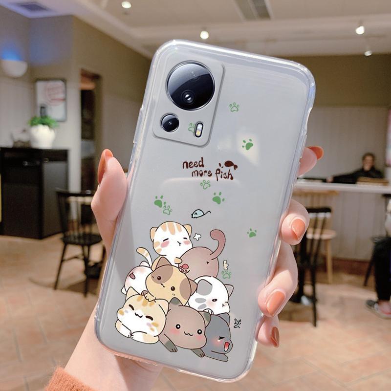 Clear Case For Xiaomi 13 Lite Shockproof Cover Cartoon Cute Cat Soft Silicone Fundas For Xiaomi 13T 14T 15T Pro Transparent Bags