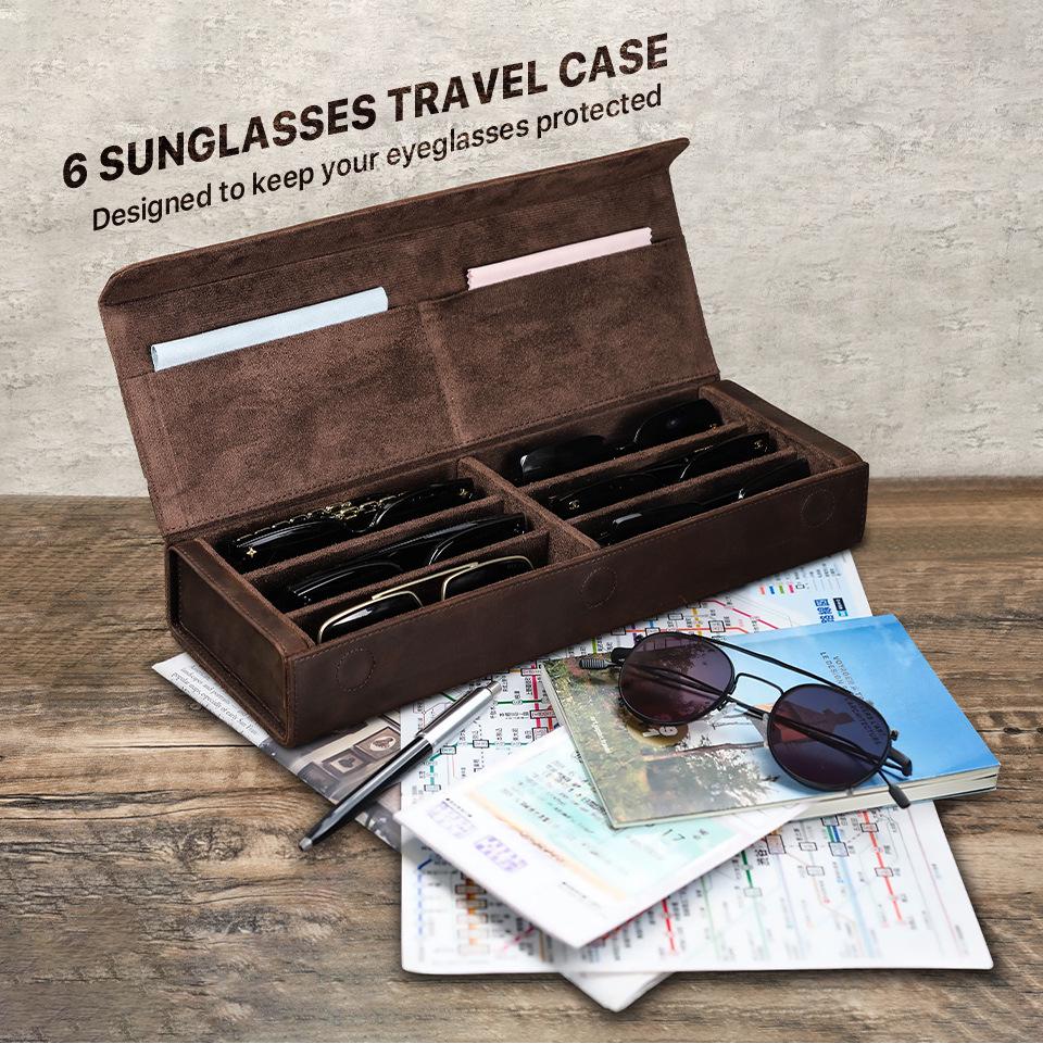 Retro Genuine Leather Eyeglasses & Sunglasses Storage Case – Handmade Six-Pair Organizer
