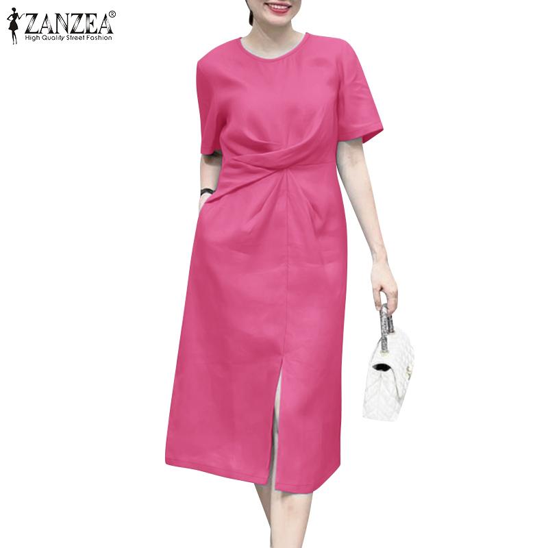 ZANZEA Vestido informal de verano para mujer, cuello redondo, holgado, manga corta