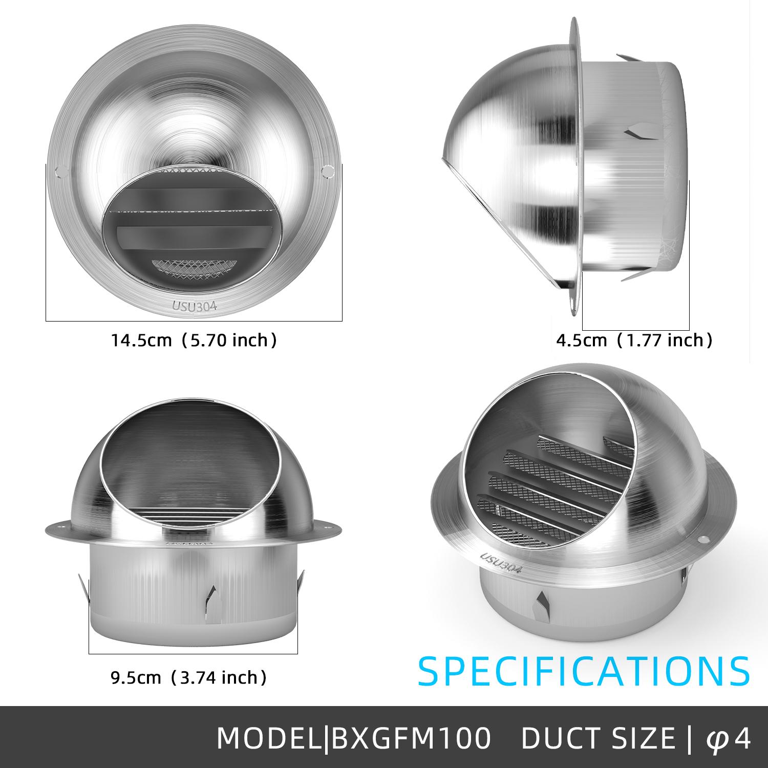 

KCvents Vent 6/8 Inch Exhaust Vent, Wall Vent Outlet Stainless Steel Soffit Vents Round Vent Cover for HVAC System. 4inch