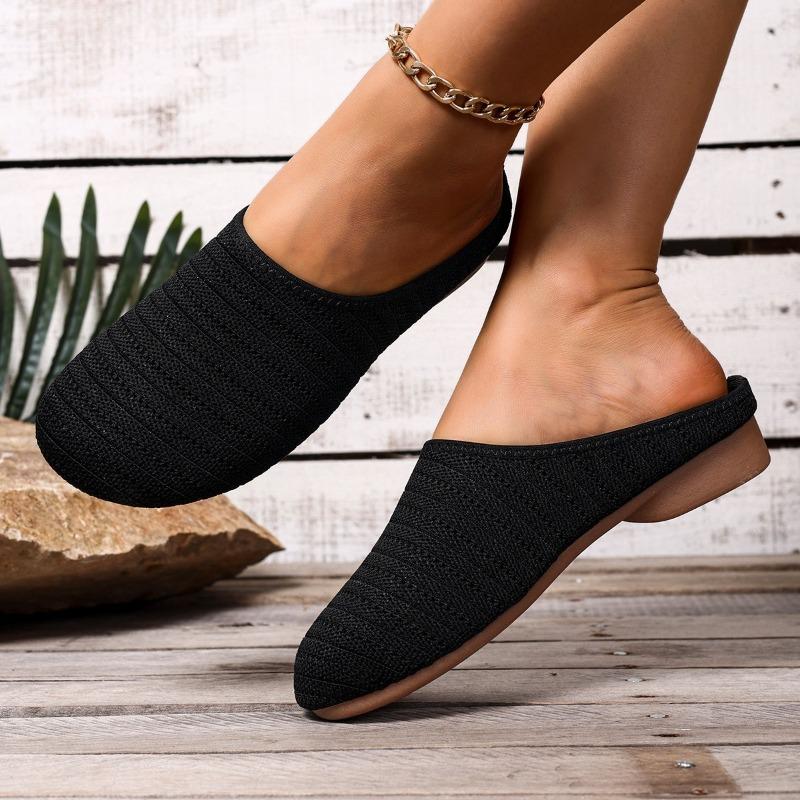 Women’s Closed-Toe Slip-On Hollow Fabric Flat Slide Sandals