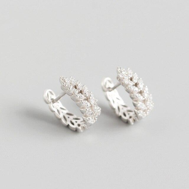 

Серьги-кольца из стерлингового серебра 925 пробы с листьями для женщин, серьги с фианитами, изысканные элегантные украшения для ушей S-E1377